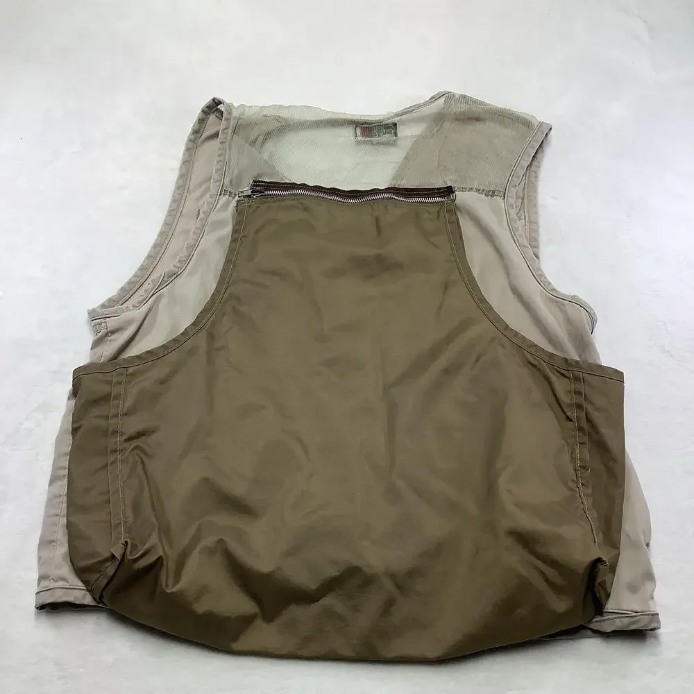 Saf-T-Bak Vest Mens Medium Beige Canvas Quilted Hunting Full Zip Pockets USA